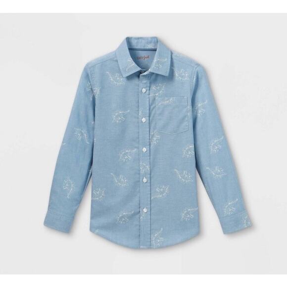 Cat & Jack Boys Long Sleeve Button Down Shirt Youth Size Medium 8/10 - Picture 1 of 7